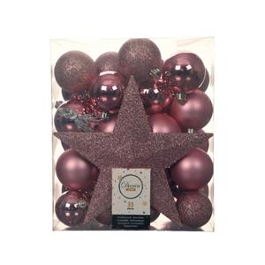 Decoris Set Van 33x Stuks Kunststof Kerstballen Met Ster Piek Lippenstift Roze Mix - Kerstbal