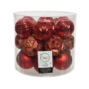 Decoris 20x Stuks Luxe Kunststof Kerstballen Rood Mix 8 Cm - Kerstbal