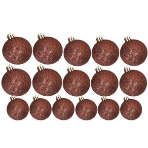 Cosy & Trendy Kerstversiering set glitter kerstballen donkerbruin 6 - 8 -10 cm - pakket van 50x stuks -