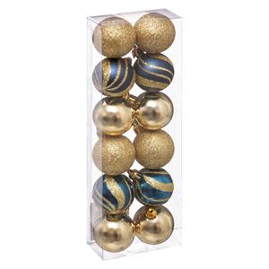 Atmosphera 12x Stuks Kerstballen Mix Goud/blauw Glans/mat/glitter Kunststof 4 Cm - Kerstbal