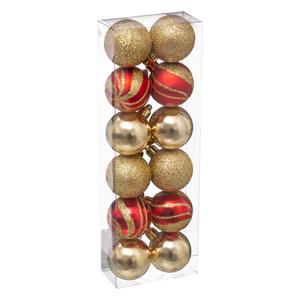 12x Stuks Kerstballen Mix Goud/rood Glans/mat/glitter Kunststof 4 Cm - Kerstbal