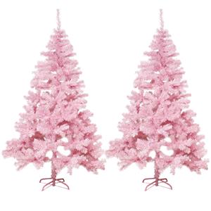 2x stuks kunst kerstbomen/kunstbomen roze 180 cm -
