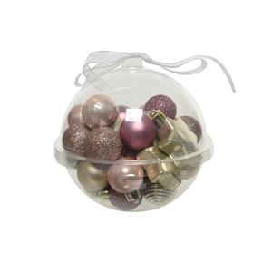 Decoris 30x stuks kleine kunststof kerstballen roze/champagne 3 cm -