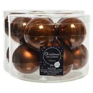 Decoris 30x stuks glazen kerstballen kaneel bruin 6 cm mat/glans -
