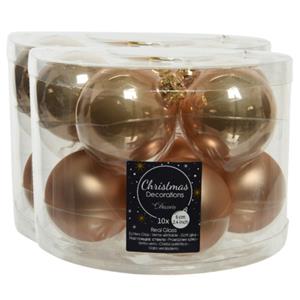 Decoris 30x stuks glazen kerstballen toffee bruin 6 cm mat/glans -