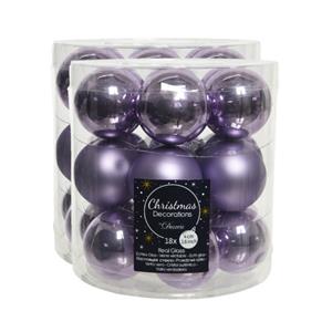 Decoris 54x stuks kleine glazen kerstballen heide lila paars 4 cm mat/glans -