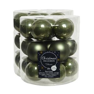 Decoris 54x stuks kleine glazen kerstballen mos groen 4 cm mat/glans -