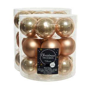 Decoris 54x stuks kleine glazen kerstballen toffee bruin 4 cm mat/glans -