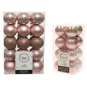 Decoris Kerstversiering kunststof kerstballen lichtroze 4-6 cm pakket van 46x stuks -