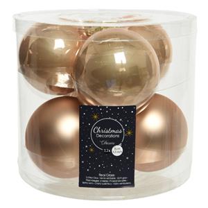 Decoris 12x stuks glazen kerstballen toffee bruin 8 cm mat/glans -