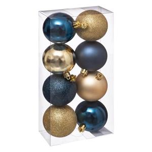 Cstore Set Van 8 Kerstballen - 70 Mm - Blauw En Goud