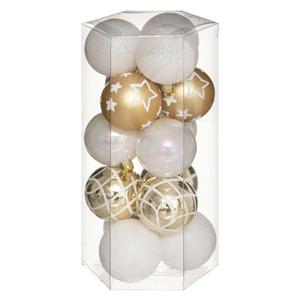 Atmosphera 15x Stuks Kerstballen Mix Wit/goud Gedecoreerd Kunststof 5 Cm - Kerstbal