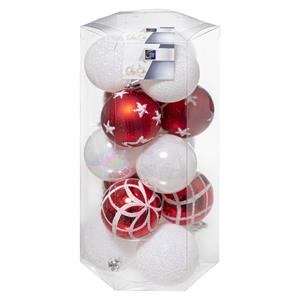 15x Stuks Kerstballen Mix Wit/rood Gedecoreerd Kunststof 5 Cm - Kerstbal