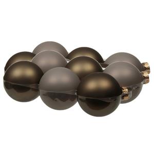 Othmara decorations 12x stuks glazen kerstballen eucalyptus grijs/bruin 8 cm mat/glans -