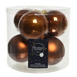 Decoris 12x stuks glazen kerstballen kaneel bruin 8 cm mat/glans -