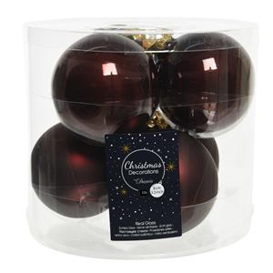 Decoris 12x stuks glazen kerstballen mahonie bruin 8 cm mat/glans -