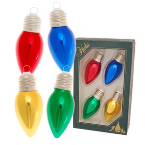 Bellatio 4x stuks luxe glazen feestlampjes kerstballen gekleurd 9 cm -