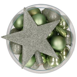 Bellatio set 33x stuks kunststof kerstballen met ster piek groen -