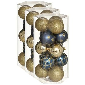 45x stuks kerstballen mix goud/blauw gedecoreerd kunststof 5 cm -