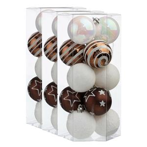 45x stuks kerstballen mix wit/bruin gedecoreerd kunststof 5 cm -