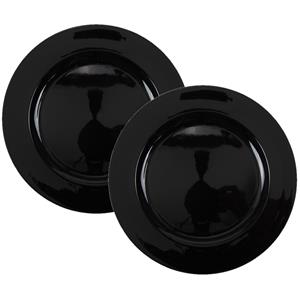 Set van 2x stuks kerstdiner onderborden rond zwart glimmend 33 cm -