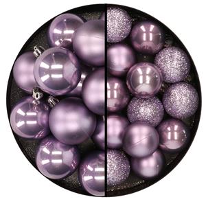 Decoris 30x stuks kunststof kerstballen lila paars 3 en 4 cm -