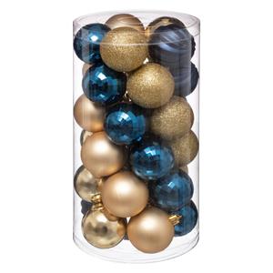 Atmosphera 30x Stuks Kerstballen Mix Blauw/champagne Glans En Mat Kunststof 6 Cm - Kerstbal