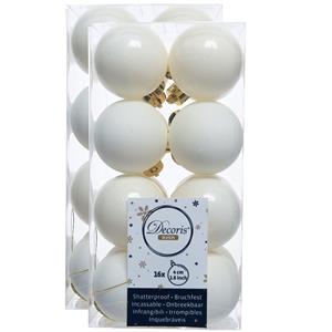 Decoris 32x stuks kunststof kerstballen wol wit 4 cm glans/mat -