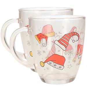 Kerst mok/beker van glas 2x stuks 300 ml met kerstman kleding -