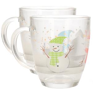 Kerst mok/beker van glas 2x stuks 300 ml met sneeuwpop -