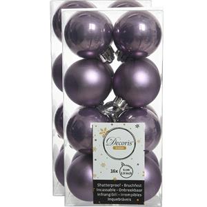 Decoris 32x stuks kunststof kerstballen heide lila paars 4 cm glans/mat -