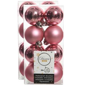 Decoris 32x stuks kunststof kerstballen lippenstift roze 4 cm glans/mat -