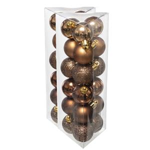 36x stuks kerstballen bruin glans en mat kunststof 3 cm -