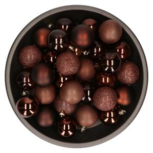 Kunststof kerstballen 48x stuks bruin 6 cm -