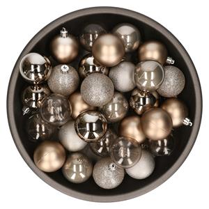 Kunststof kerstballen 48x stuks champagne 6 cm -