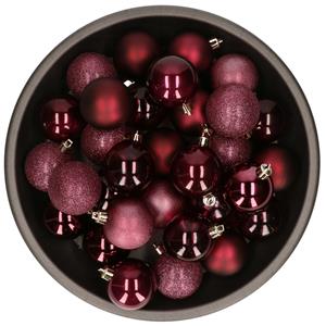 Kunststof kerstballen 48x stuks donkerrood donkerrood 6 cm -