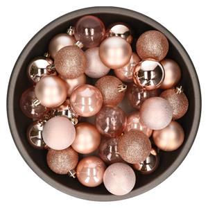 Kunststof kerstballen 48x stuks roze 6 cm -
