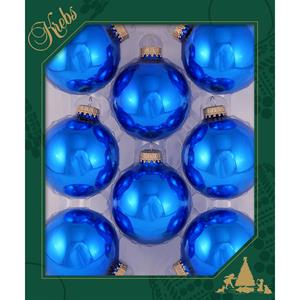 Krebs 8x stuks glazen kerstballen 7 cm klassiek blauw glans -
