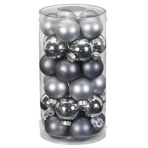 Christmas goods 30x stuks kleine glazen kerstballen grijs 4 cm -