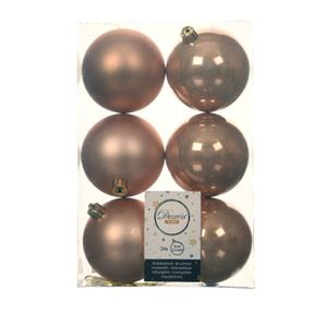 Decoris 24x stuks kunststof kerstballen toffee bruin 8 cm glans/mat -