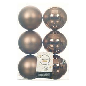 Decoris 24x stuks kunststof kerstballen walnoot bruin 8 cm glans/mat -