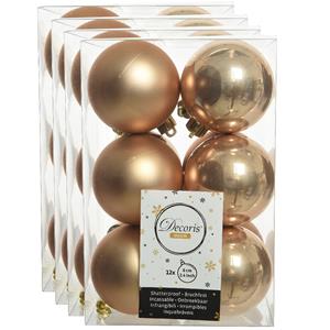 Decoris 48x stuks kunststof kerstballen toffee bruin 6 cm glans/mat -