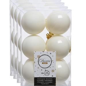 Decoris 48x stuks kunststof kerstballen wol wit 6 cm glans/mat -