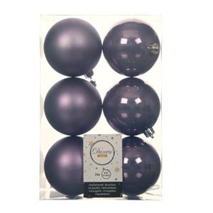 Decoris 24x stuks kunststof kerstballen heide lila paars 8 cm glans/mat -