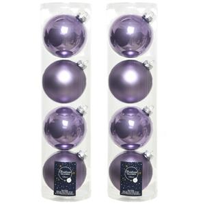 Decoris 8x stuks glazen kerstballen heide lila paars 10 cm mat/glans -