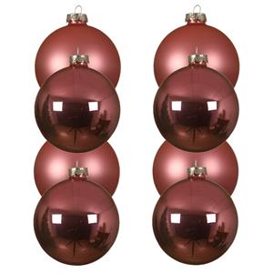 Decoris 8x stuks glazen kerstballen lippenstift roze 10 cm mat/glans -