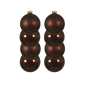 Decoris 8x stuks glazen kerstballen mahonie bruin 10 cm mat/glans -
