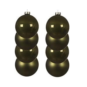 Decoris 8x stuks glazen kerstballen mos groen 10 cm mat/glans -