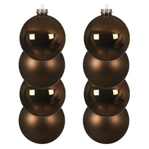 Decoris 8x stuks glazen kerstballen walnoot bruin 10 cm mat/glans -