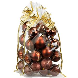 Christmas goods 40x stuks kunststof kerstballen bruin mix 6 cm in giftbag -